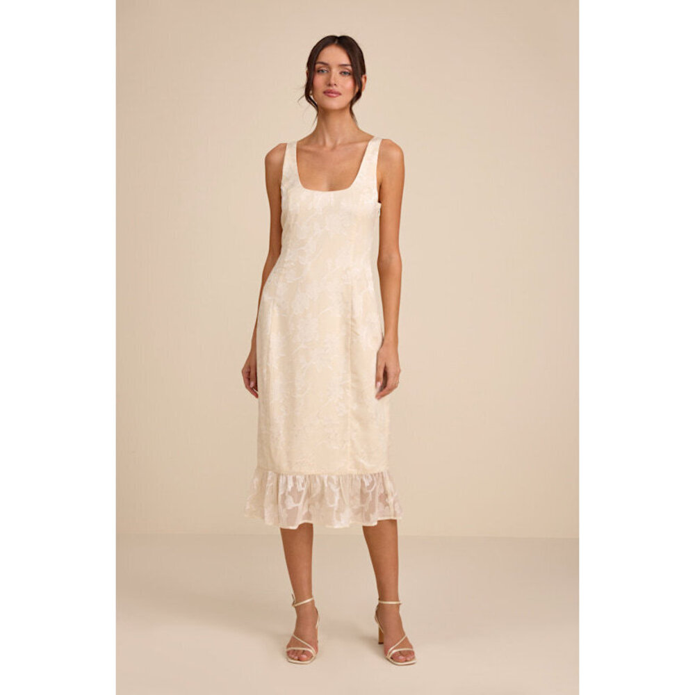Lulus Elani Ivory Floral Burnout Trumpet Midi Dress White - Size S